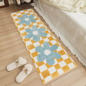 Checkerboard Floral Cloakroom Floor Mat Small Rug